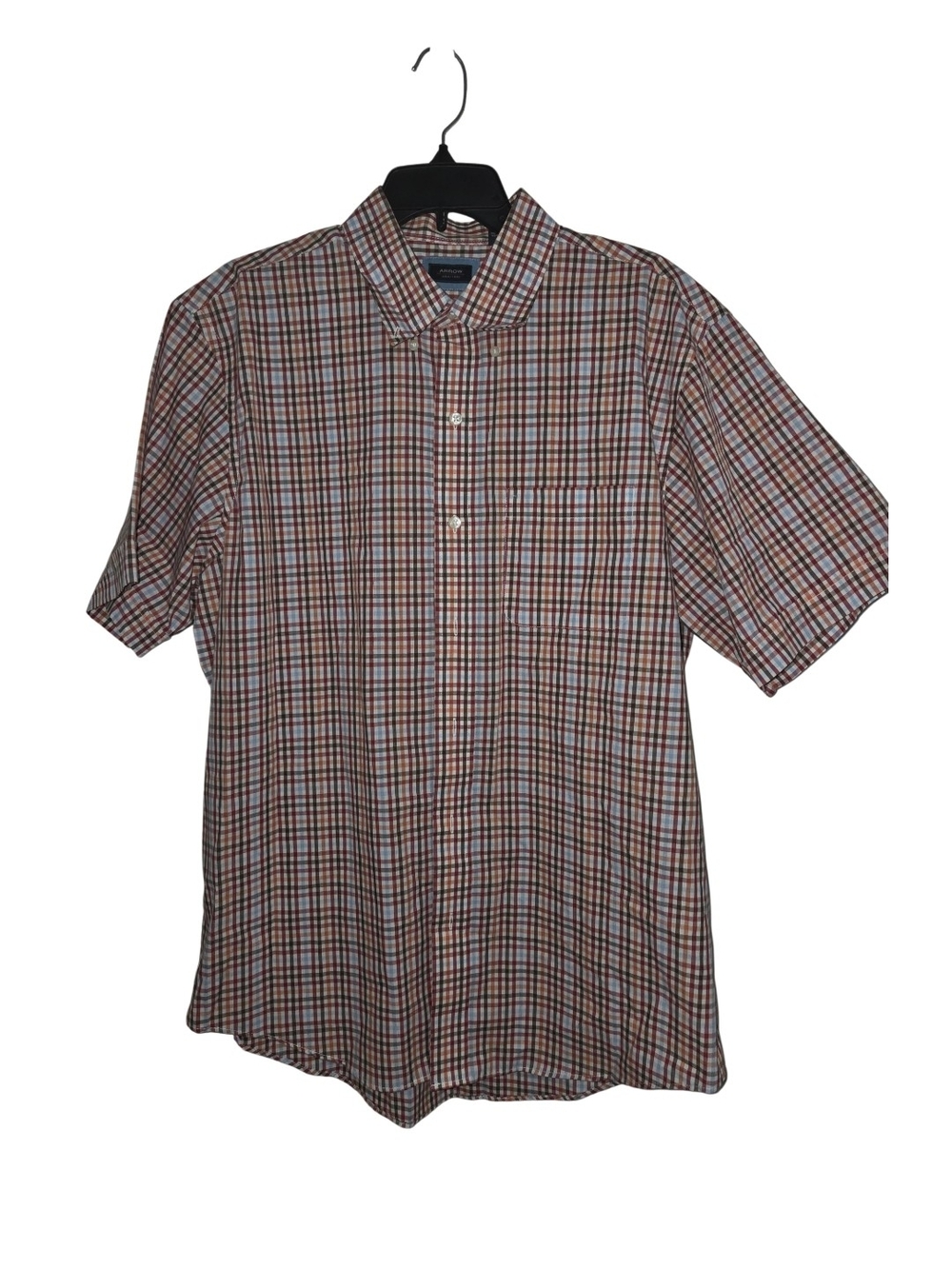 Arrow Men's Short-Sleeve Plaid Button-Down Shirt - Red & Blue